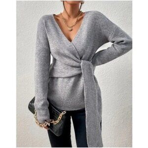 Cozy Gray Side Knot Sweater Top minimalist casual womens